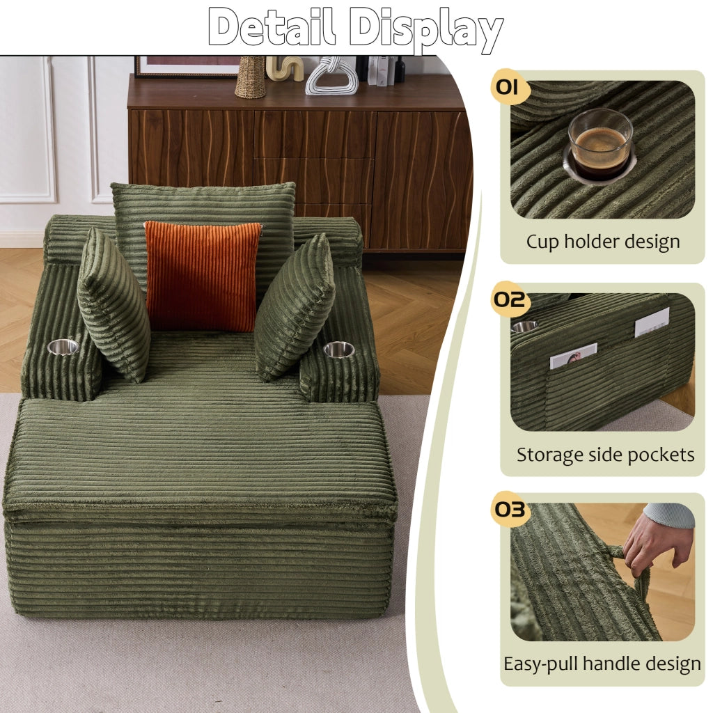 Divano letto 3 posti con chaise longue ¨C Minimal ¨C verde tessuto