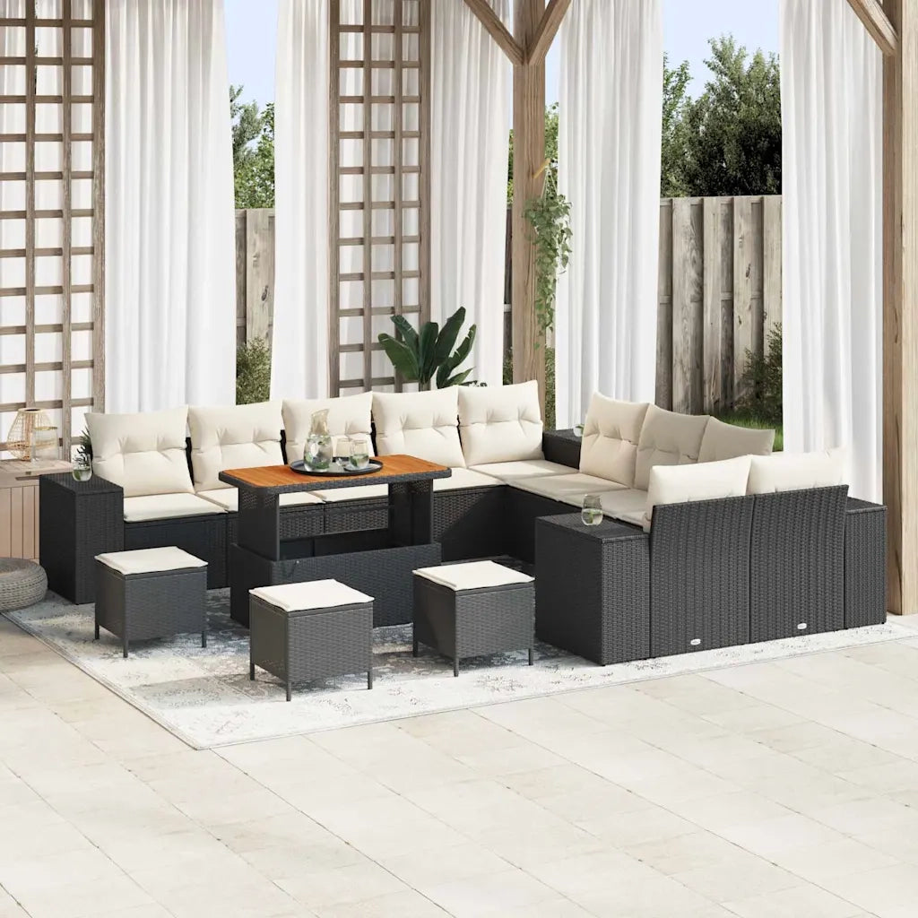 Set Divano da Giardino con cuscino 14 pcs Nero polyrattan 3362070
