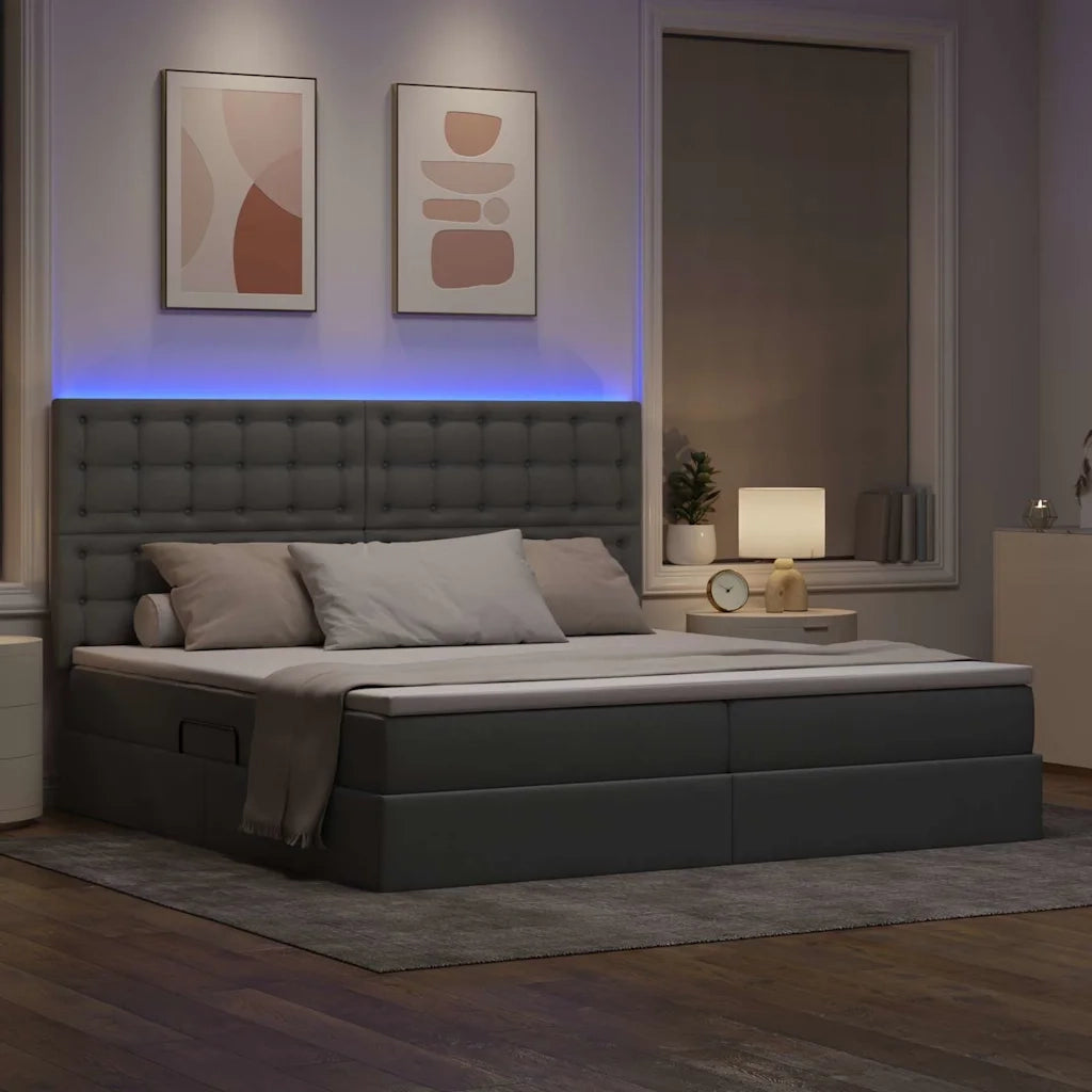 Letto con contenitore e LED con led Grigio chiaro 200 x 200 cm
