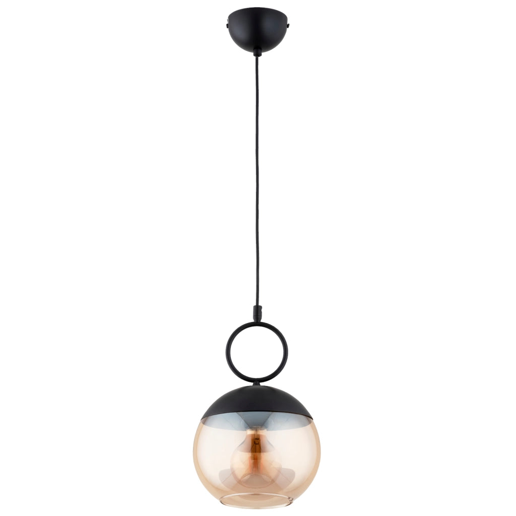 Lampada a sospensione nera vetro ambra E27 15W Alfa