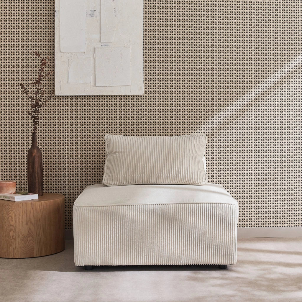 Modulo per divano modulare in velluto a coste, 1 posto, crema