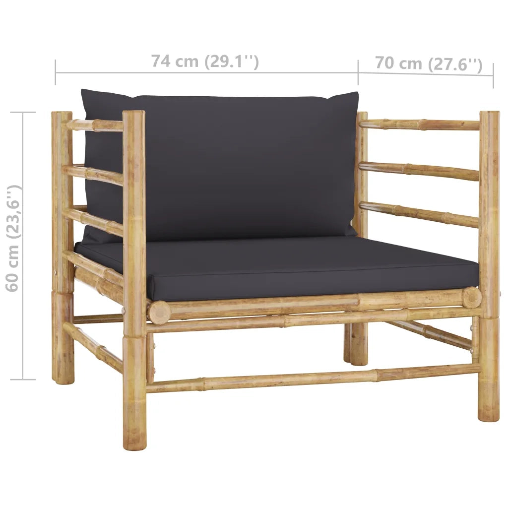 Set Salotto da Giardino 5pz con Cuscini Grigio Scuro Bambù 3058208