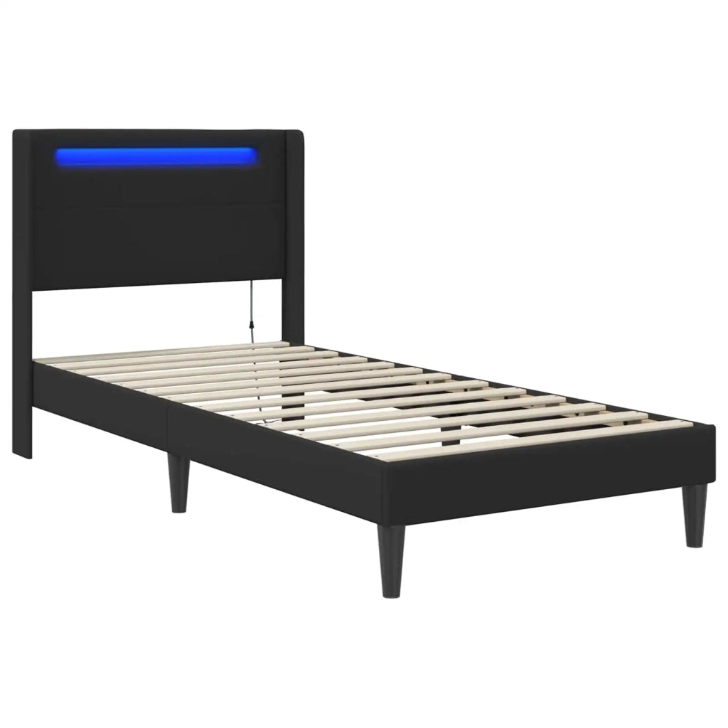 Letto singolo | Letto per adulti | Struttura del letto con strisce LED Nero 90 x 190 cm Similpelle