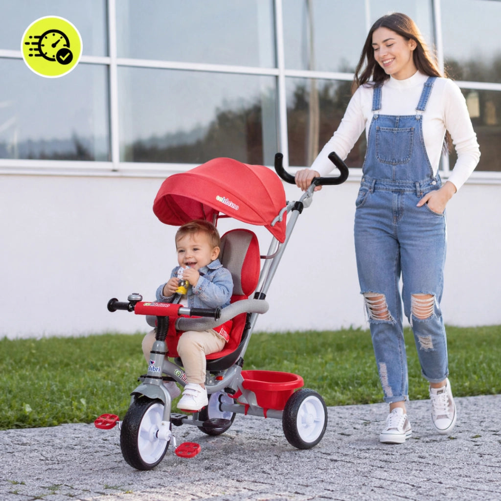 Triciclo Pieghevole per Bambini 1-4 Anni con Manubrio per Genitori - Bicicletta Evolutiva fino a 20kg - Monopattino Bamb