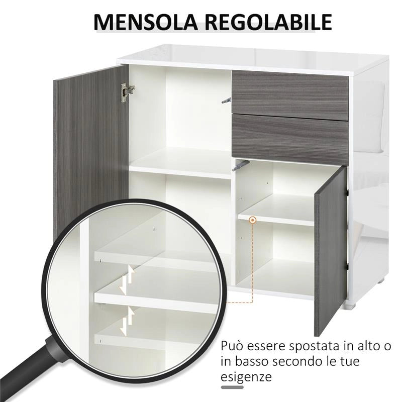 MOBILETTO MULTIUSO 2 CASSETTI E 2 ARMADIETTI APERTURA A PRESSIONE