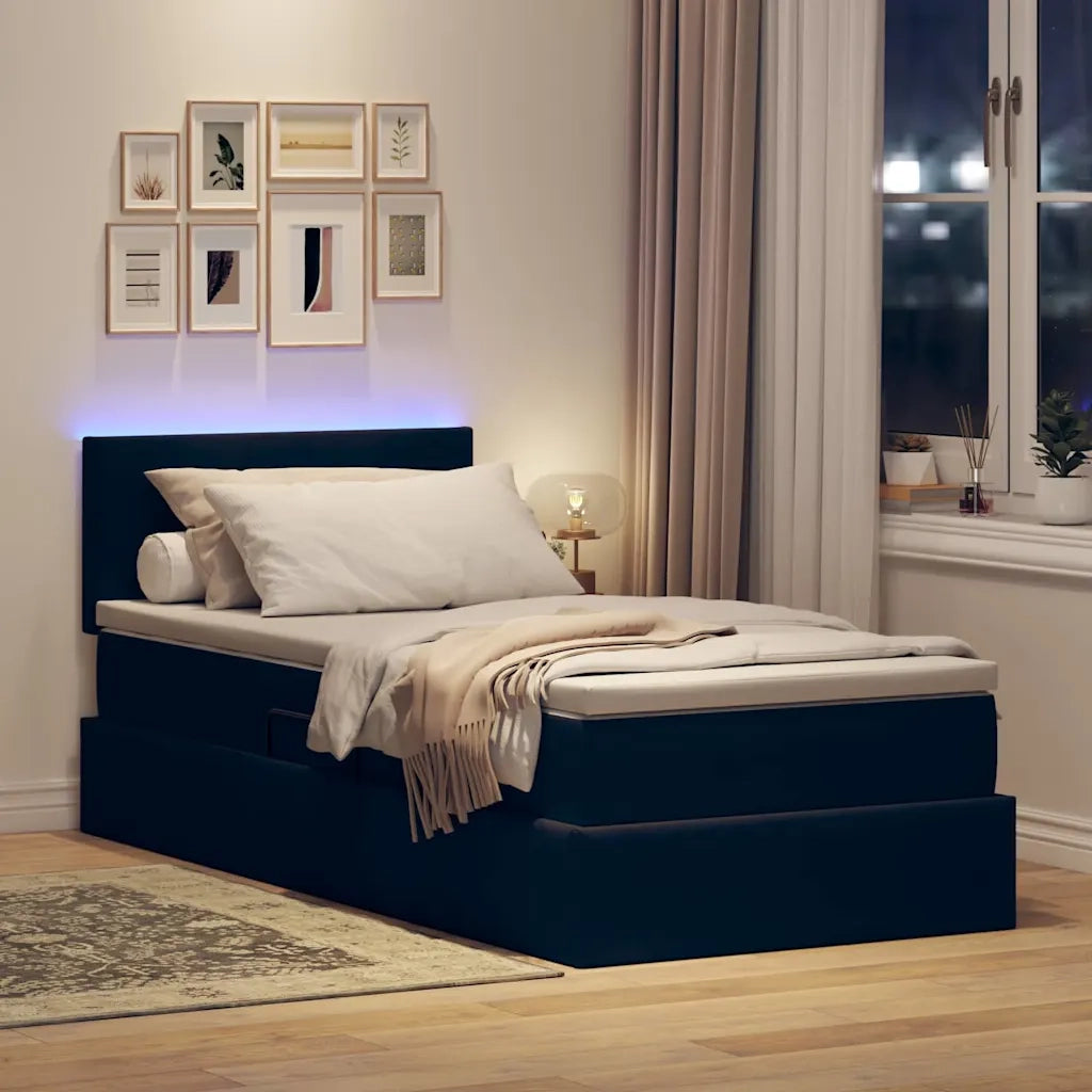 Letto con contenitore e LED con led Nero 90 x 200 cm Velluto 3371309