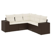 Set Divano da Giardino 5 pz | Set Salotto da Giardino con Cuscini Marrone in Polyrattan