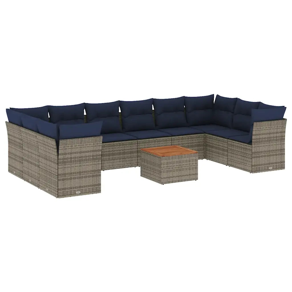 Set Divani da Giardino 11 pz con Cuscini in Polyrattan Grigio 3256166