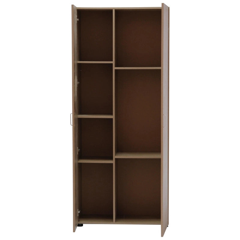 Armadio Multiuso 77x34x180 Colore Quercia 2 Ante E 5 Ripiani