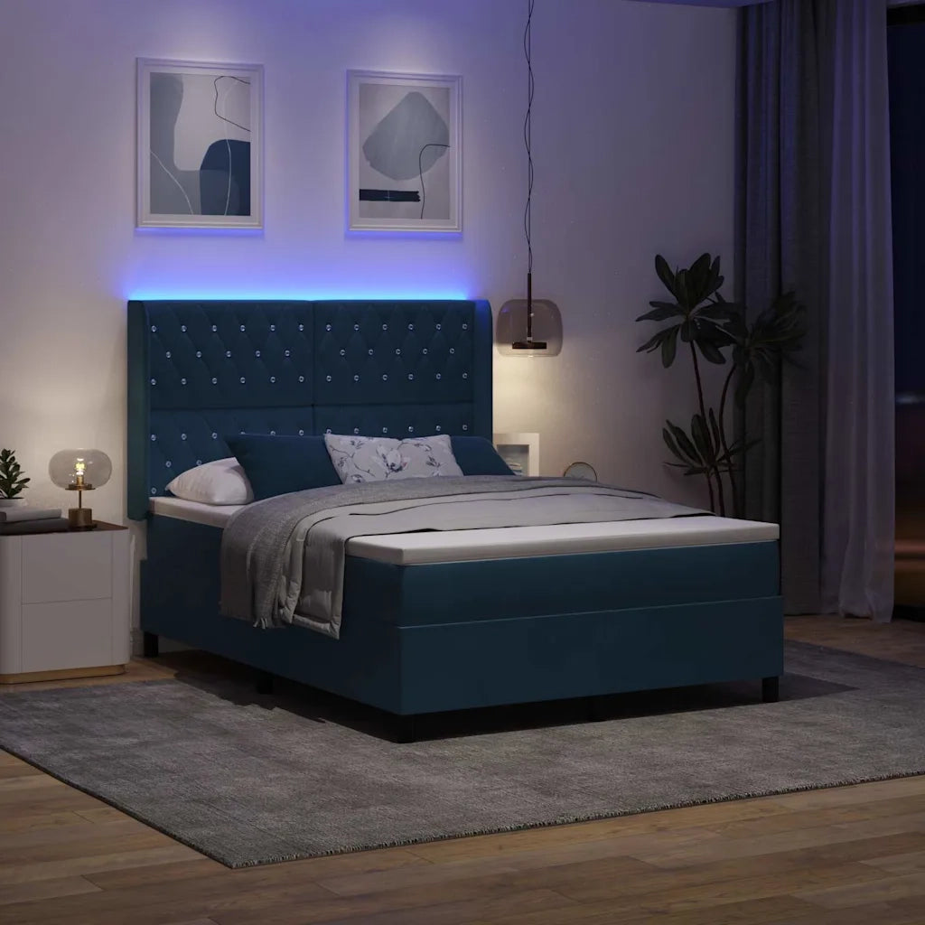 Letto a molle con strisce LED Blu 140 x 190 cm Velluto 3343812