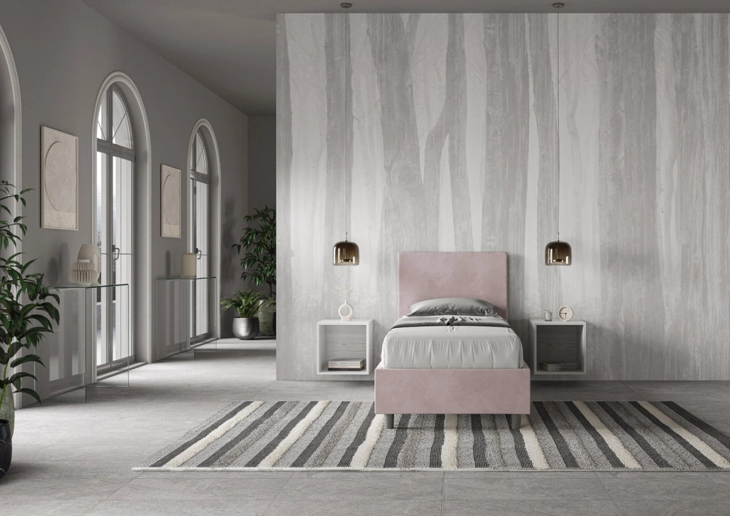 BS COM Letto singolo contenitore imbottito 80x190 microfibra glicine