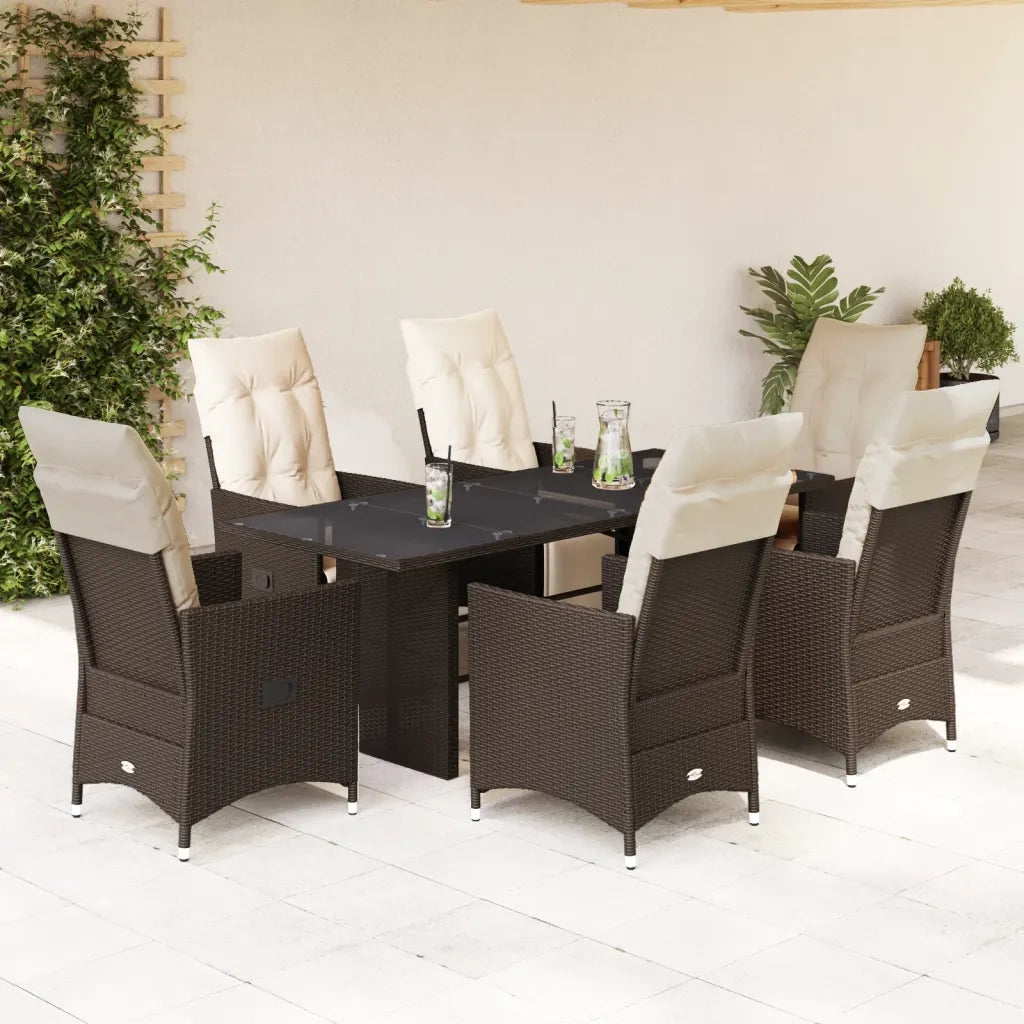 Set Bistrò da Giardino 7 pz con Cuscini in Polyrattan Marrone 3276921