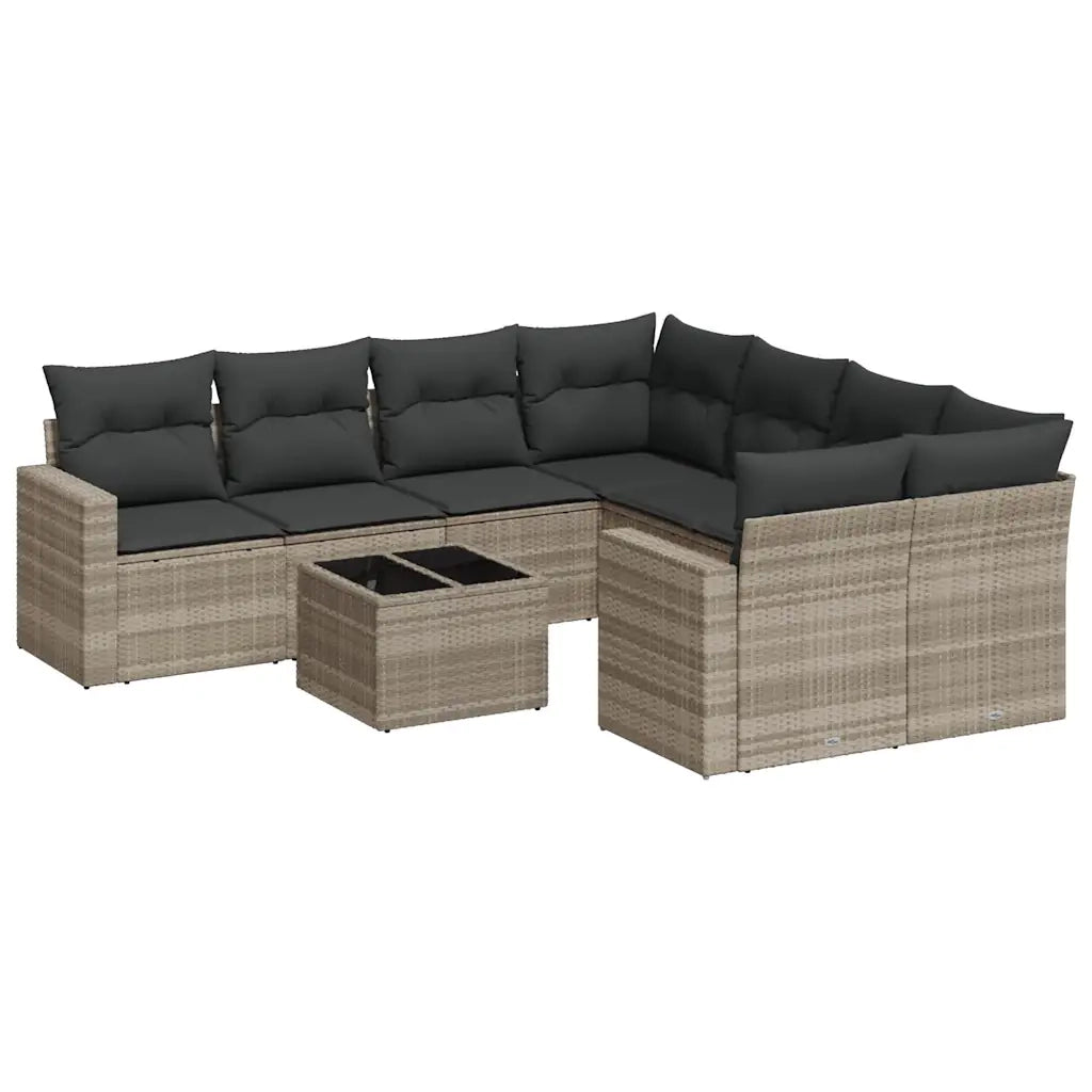Set Divano da Giardino 9pz con Cuscini Grigio Chiaro Polyrattan