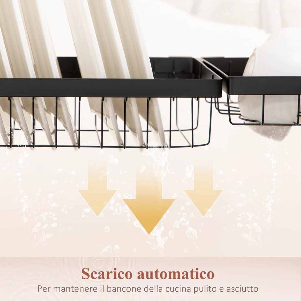Scolapiatti Lavello Modulabile 2 Livelli ¨C zephmum ¨C Acciaio Nero 65x31.5x52.5 cm