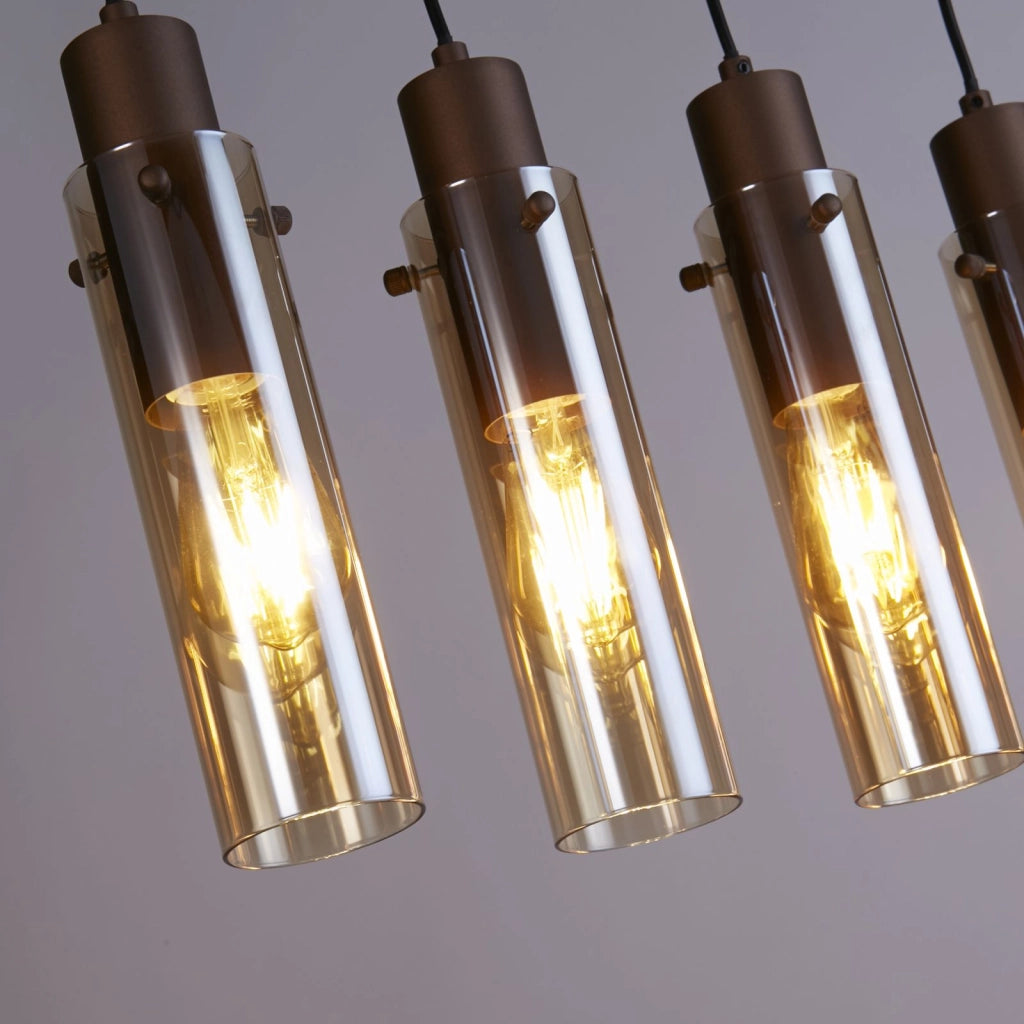 Sweden II 5Lt Bar Pendant - Metallo moka e vetro ambrato