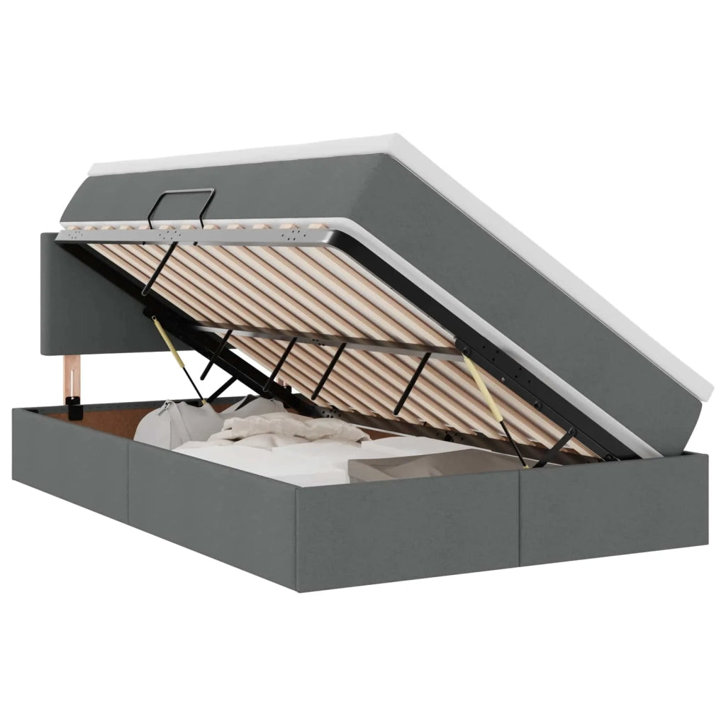 Letto con contenitore e LED Grigio scuro 120 x 190 cm Tessuto