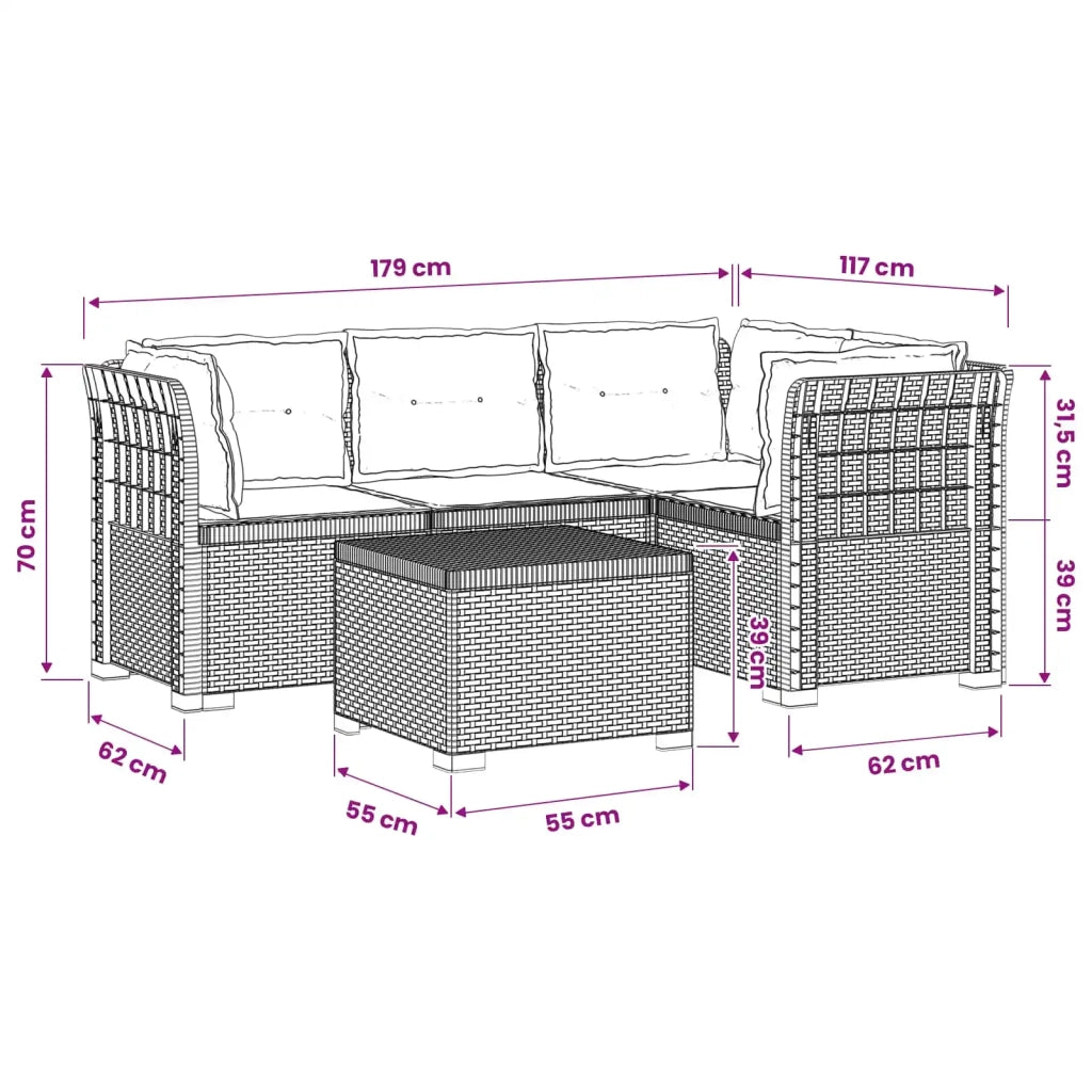 Divano da giardino 4 posti con cuscini aspetto rattan PP 3444027