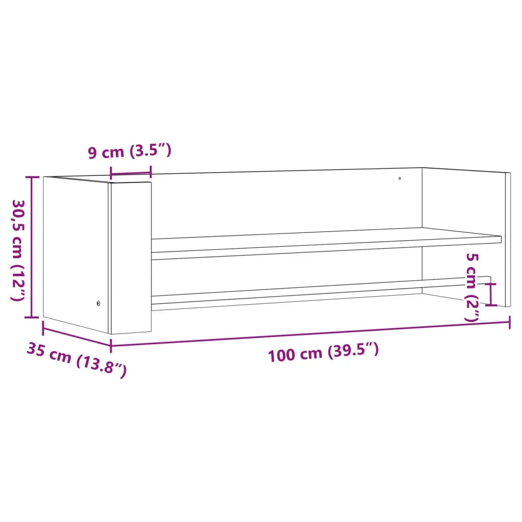 Mensola a Muro | Mensola a parete Rovere Fumo 100x35x30,5 cm Legno Multistrato