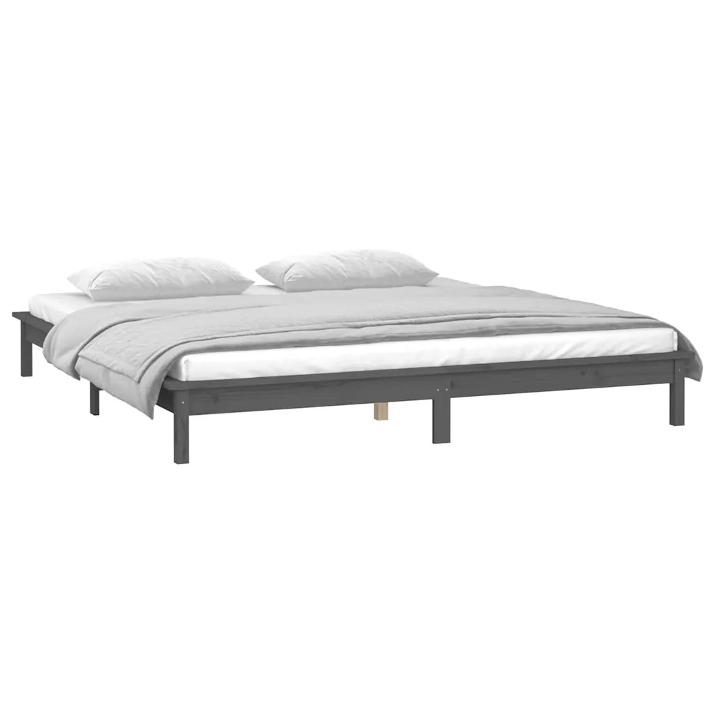 Letto matrimoniale | Letto per adulti | Giroletto LED Grigio 120x190 cm Small Double Legno Massello