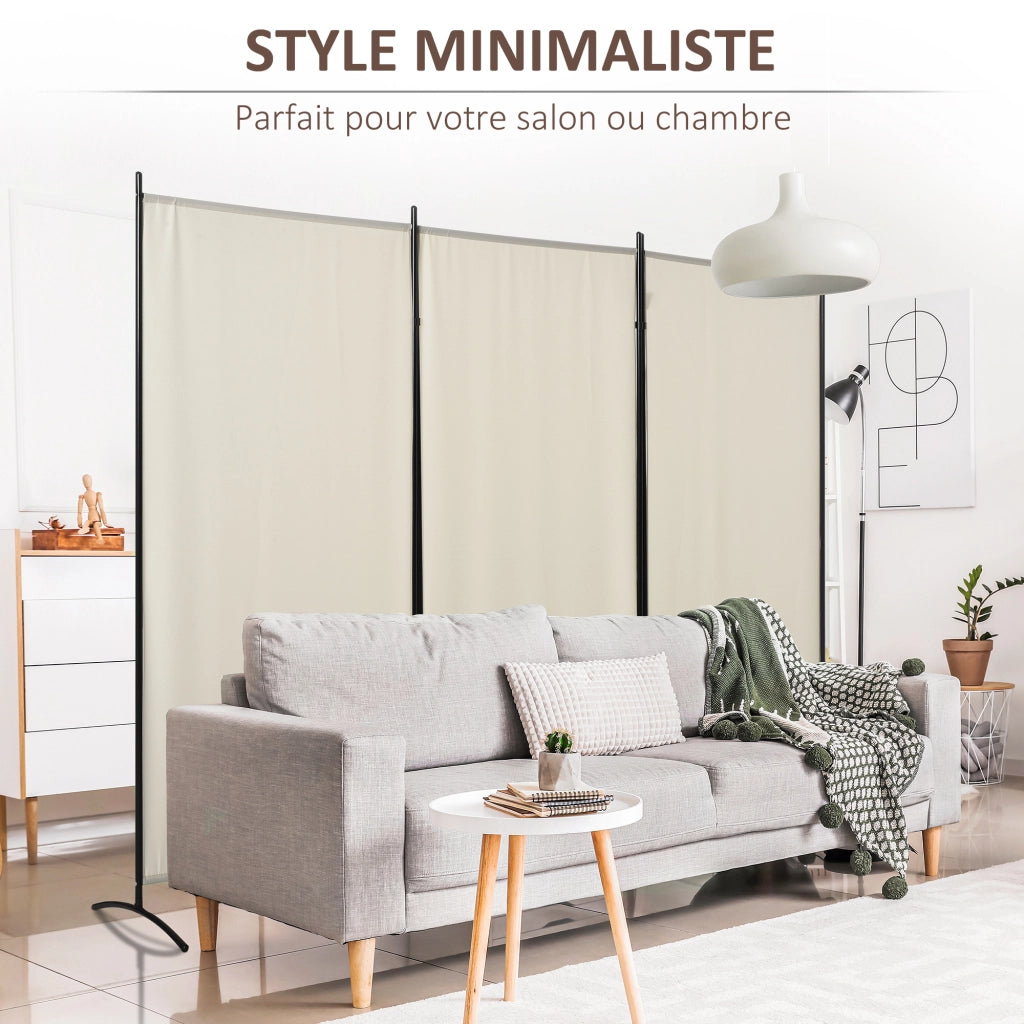 Paravento 3 Ante con Piedi Separati ¨C Zephmum ¨C Grigio Polyester 253x50x182 cm