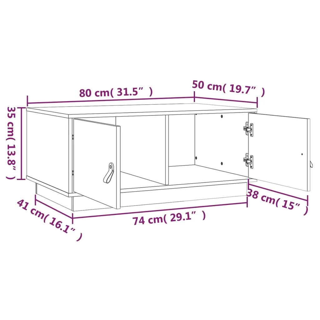 Tavolino da Salotto Nero 80x50x35 cm in Legno Massello di Pino 818254