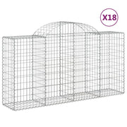 Cestini gabbioni recinzione a gabbia muro di contenimento ad arco 18 pezzi 200 x 50 x 100/120 cm ferro zincato argento 02_0040496