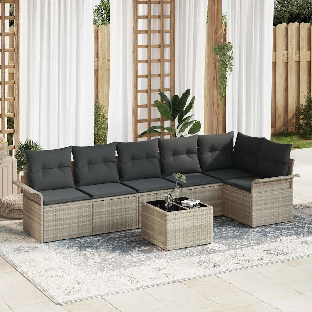 Set Divano da Giardino 7 pcs Grigio chiaro polyrattan 3345392