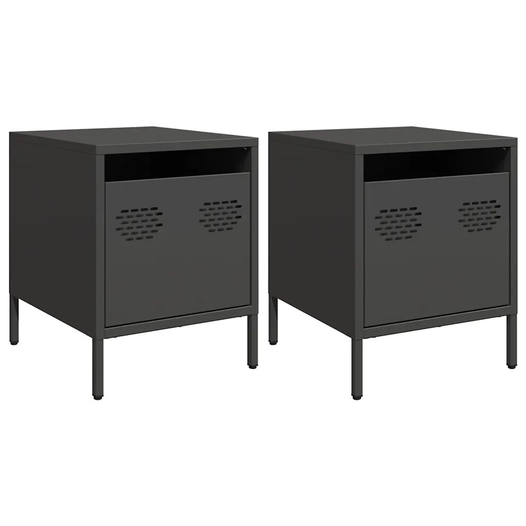 Set di 2 Comodini | Armadio da Notte | Mobiletto da notte Neri 35x39x43,5 cm in Acciaio