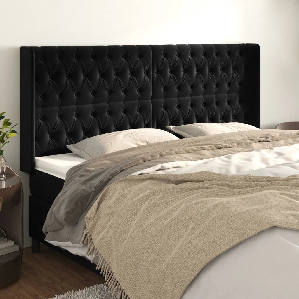 Testiera ad Orecchio-Testata con Orecchie Nera 203x16x118/128 cm in Velluto 539011