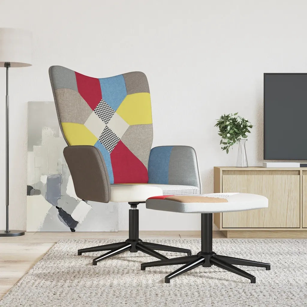 Poltrona | Sedia Relax con Sgabello in Tessuto Patchwork