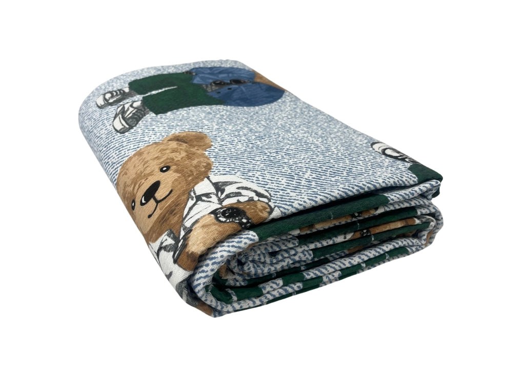Copriletto Piquet Primavera Estate 100% Cotone Disegno Teddy - Piazza E Mezza - Azzurro