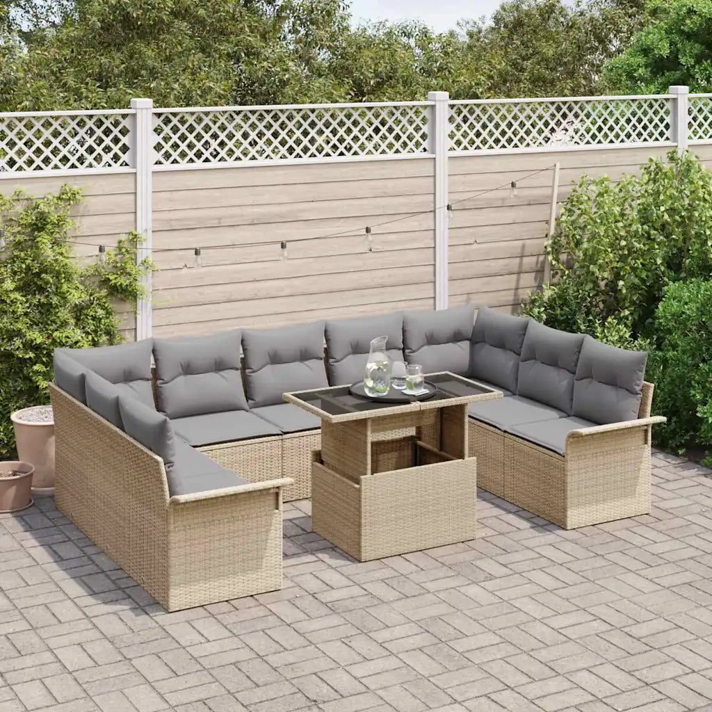 Set Divano da Giardino con cuscino 10 pcs Beige Poly Rattan