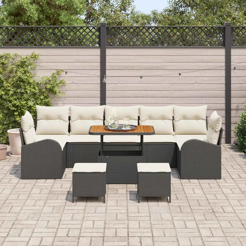 Set Divano da Giardino con cuscino 10 pcs Nero polyrattan 3362380