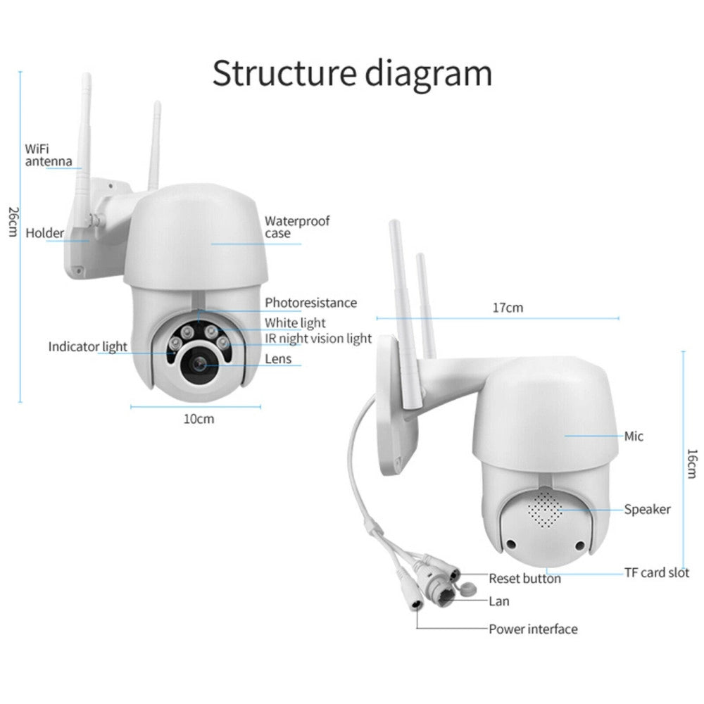 Trade Shop - Telecamera Ptz 1080p Full Hd Esterna Ip Camera Motorizzata Ir Wifi Webcam -