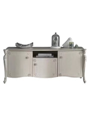 Porta tv in legno 3 ante shabby chic rilievo bianco opaco 172x57x69 - Mobili 2G