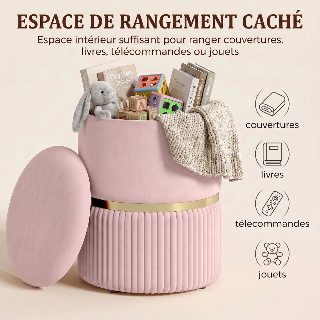 Pouf contenitore con cuscino in velluto ¨C Xylo ¨C Rosa 36x36x44 cm