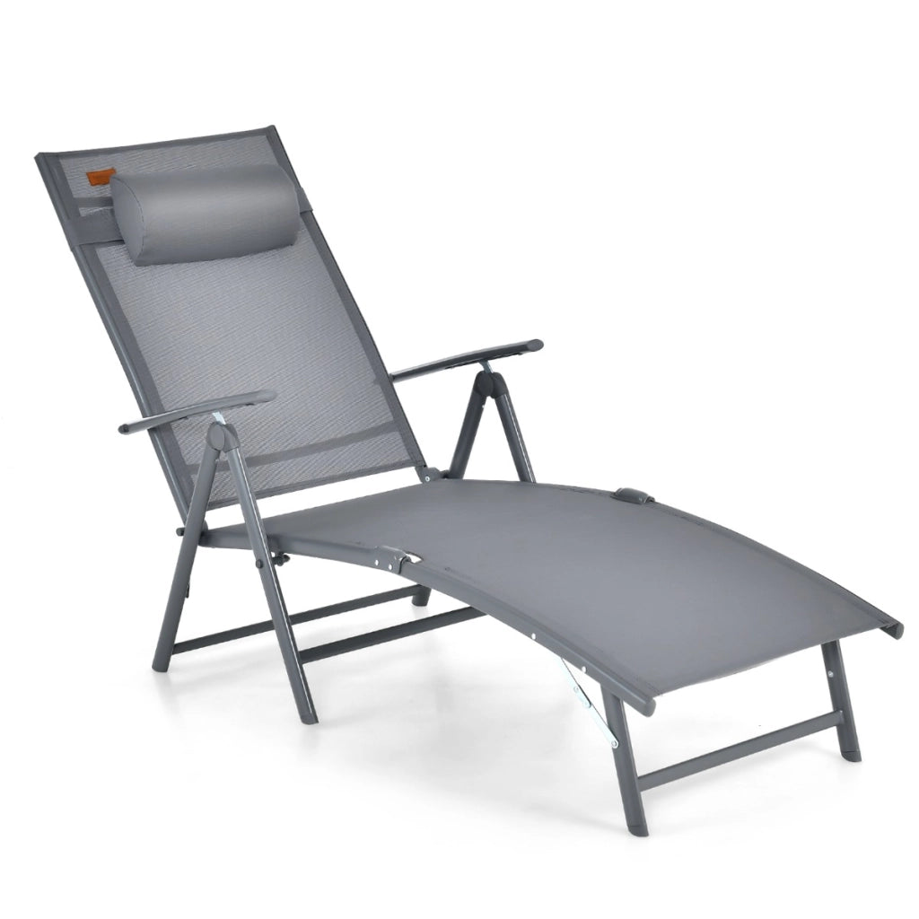 Sedia a sdraio pieghevole con schienale regolabile in 7 livelli portata 150kg, Sedia reclinabile portatile Grigio