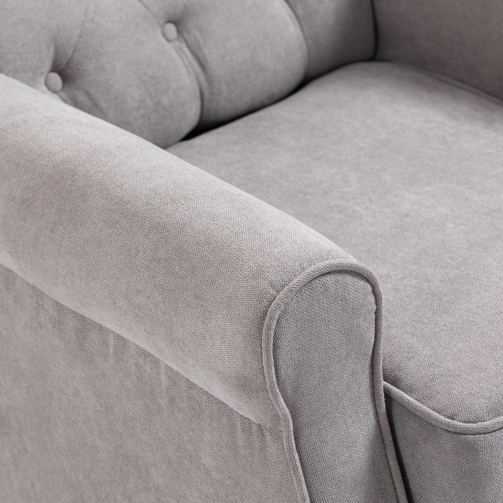 Poltrona con Braccioli e Orecchie ¨C Xylo ¨C Tessuto Grigio con Cuscino e Gambe in Legno