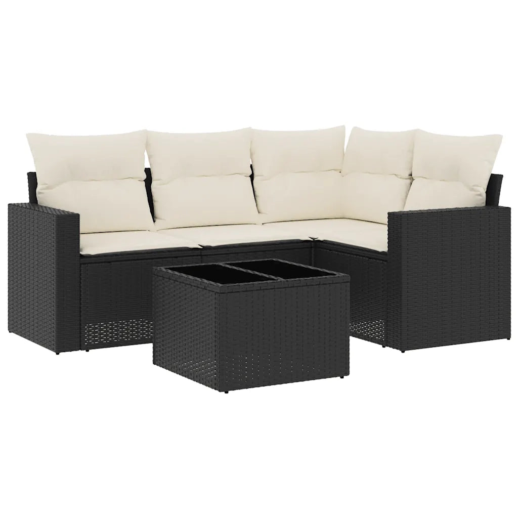 Set Divani da Giardino 5 pz con Cuscini in Polyrattan Nero