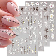 Set di Stickers per Unghie 3D - Fiori per Unghie - Stickers Selfadesivi - Arte per Unghie DIY - Decorazione - Set da 4 Fogli