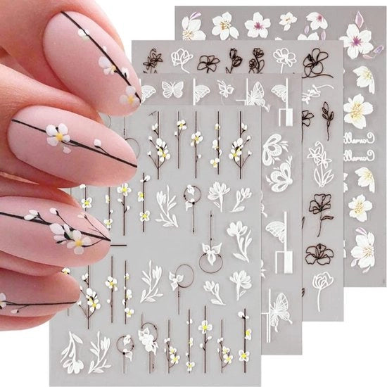 Set di Stickers per Unghie 3D - Fiori per Unghie - Stickers Selfadesivi - Arte per Unghie DIY - Decorazione - Set da 4 Fogli