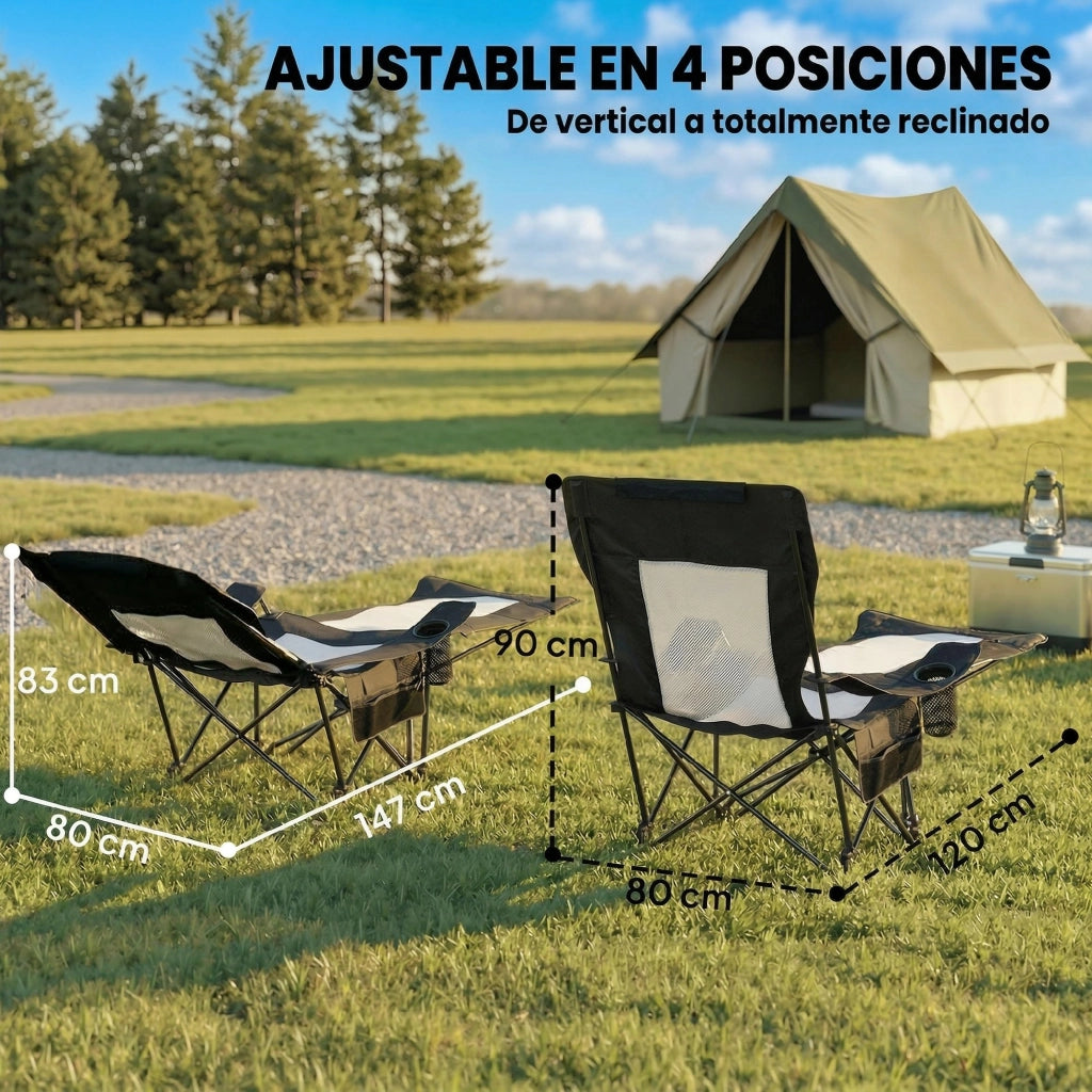 Sedia Pieghevole ¨C Minimal ¨C 2 Pezzi con Schienale Regolabile e Poggiapiedi Nero