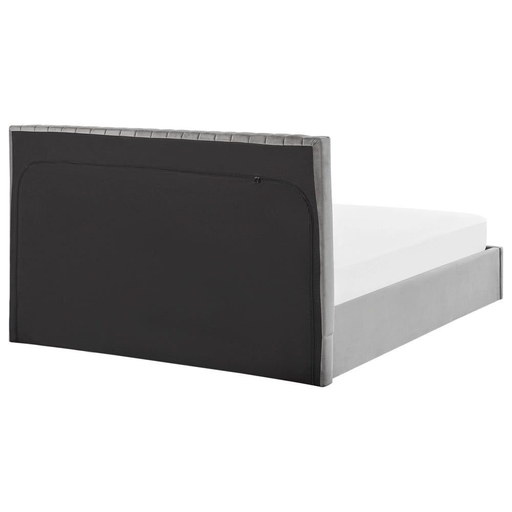 Letto con contenitore velluto grigio 160 x 200 cm Testata imbottita