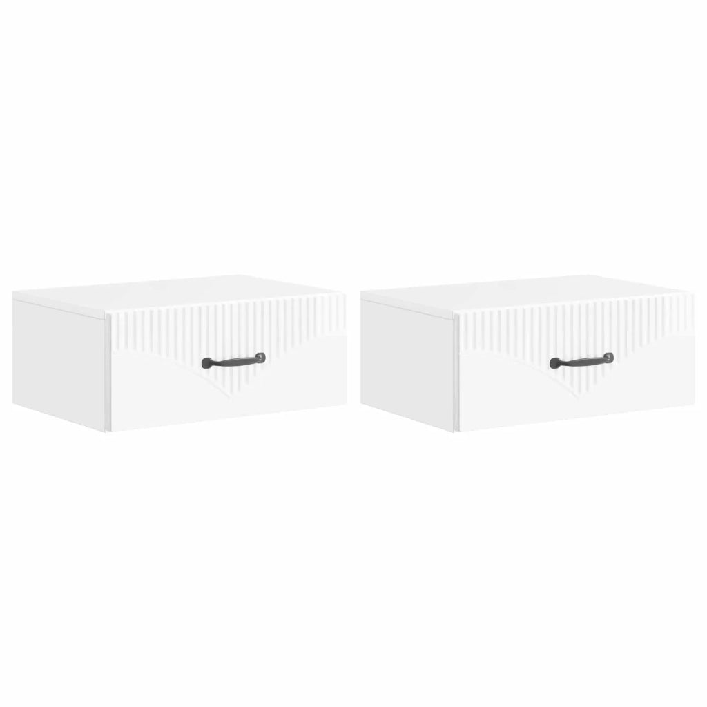 Set di 2 Comodini | Armadio da Notte | Mobiletto da notte a muro Bianco Lucido 49 x 34,5 x 20 cm