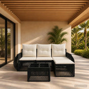 Set Divano da Giardino 5 pz Nero e Bianco Crema polyrattan 3435400