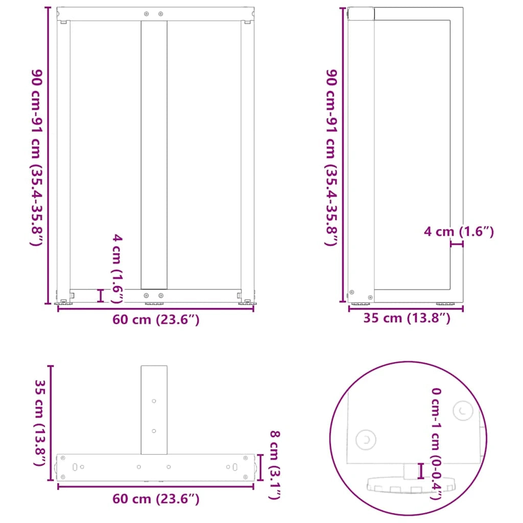 Set di 2 gambe per tavolo da bar a forma di T nere 60 x 35 x 90 cm con piedini regolabili design moderno in acciaio antracite 02_0057347
