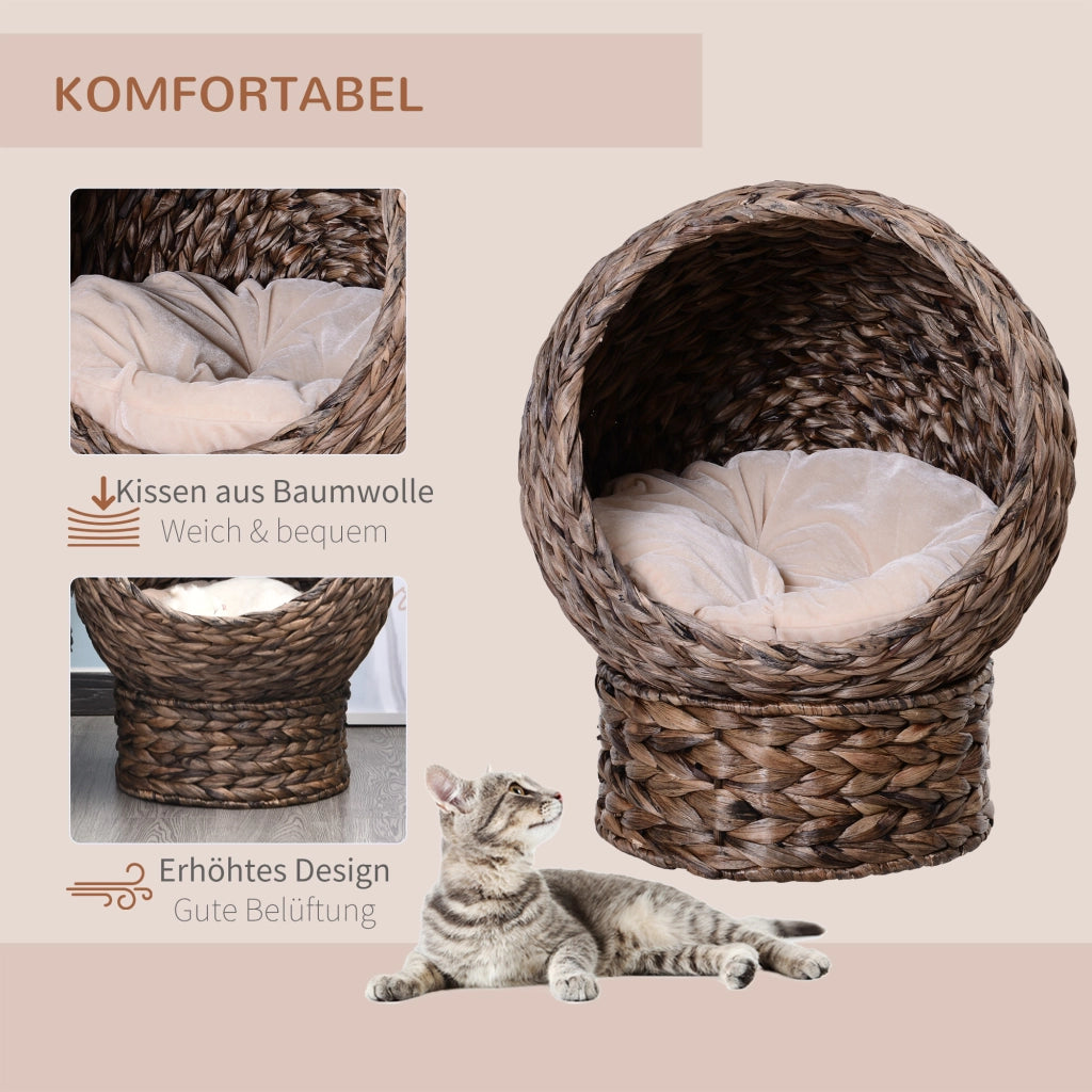 Letto per gatti in vimini con cuscino ¨C zephmum ¨C 50x42x60 cm marrone beige