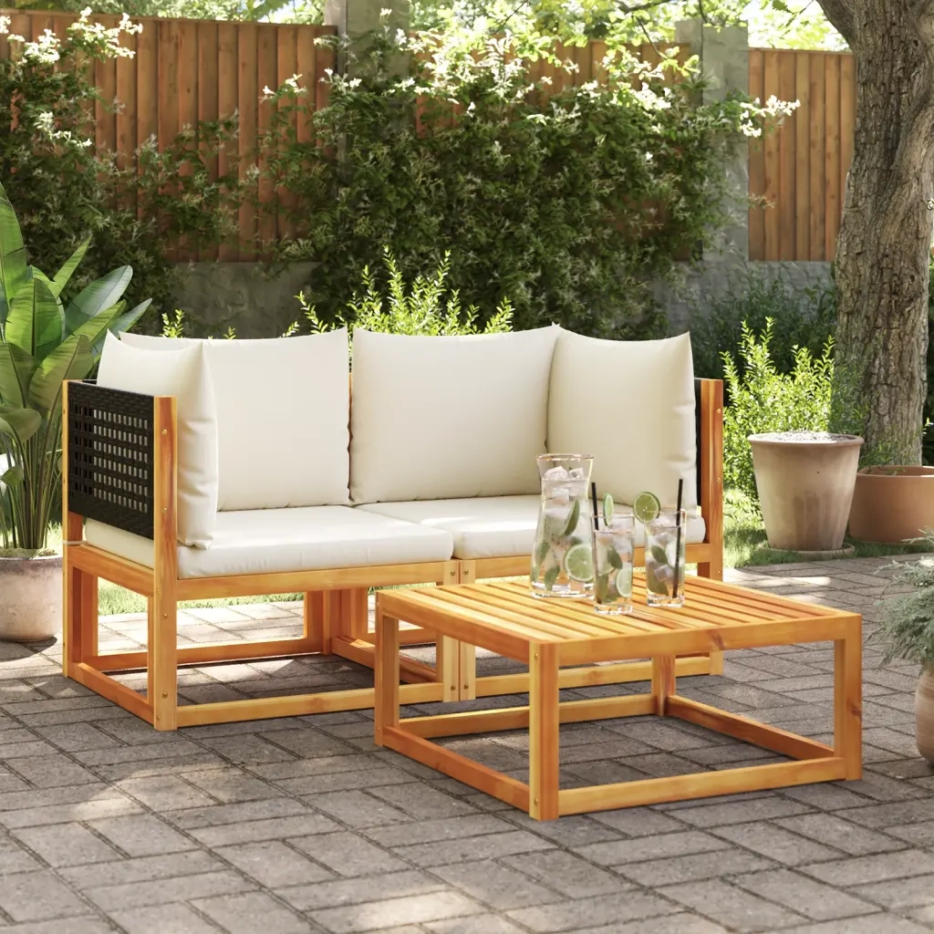 Divani da Giardino Angolari con Cuscini 2 pz in Legno di Acacia e Rattan