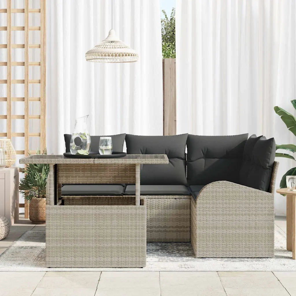 Set Divano da Giardino 5 pcs Grigio chiaro Poly Rattan