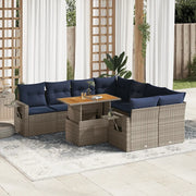Set Divano da Giardino 9 pz con Cuscini Grigio in Polyrattan 3327134
